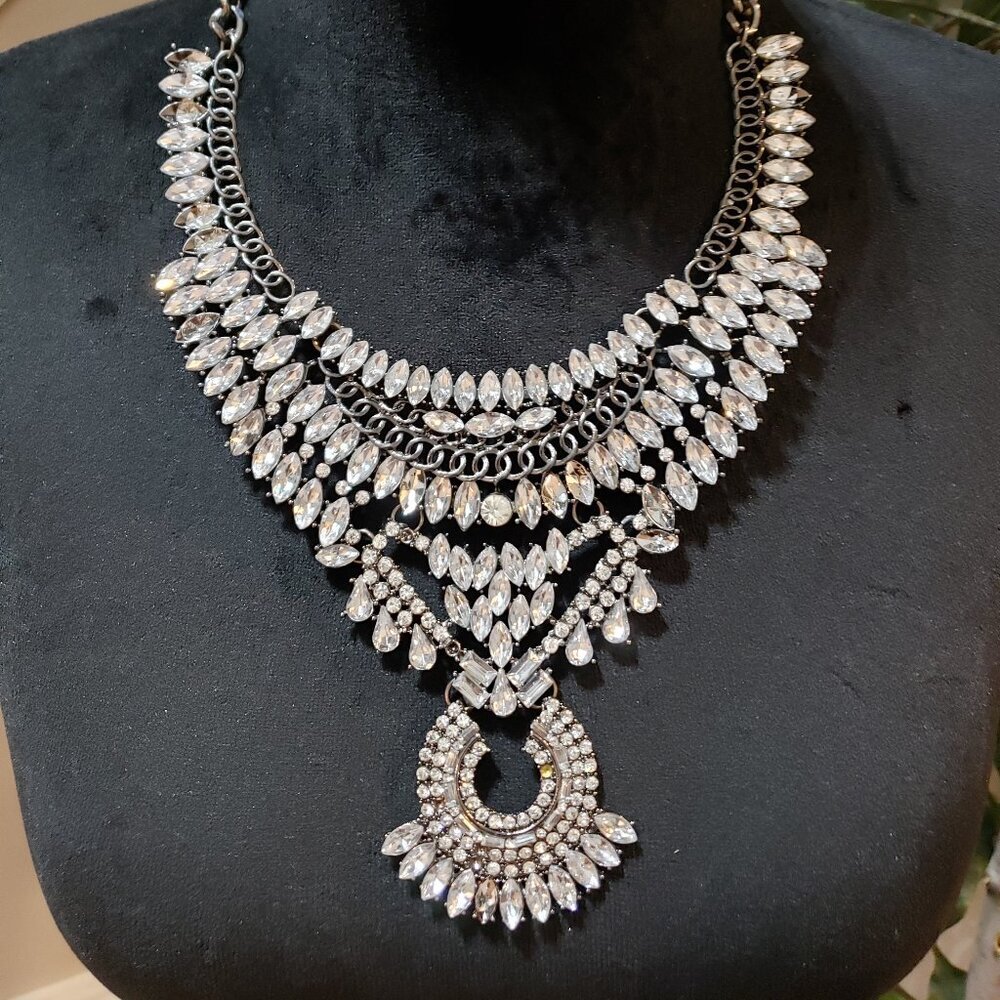Womens Fashion‎ Clear White Crystal Stone Link Chain Necklace with Lobster Clasp